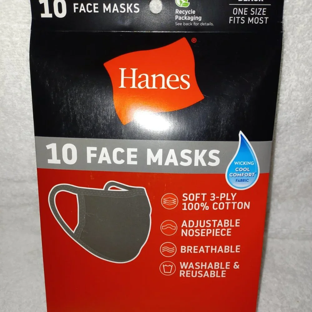 HANES 10PC WASHABLE & REUSABLE FACE MASKS